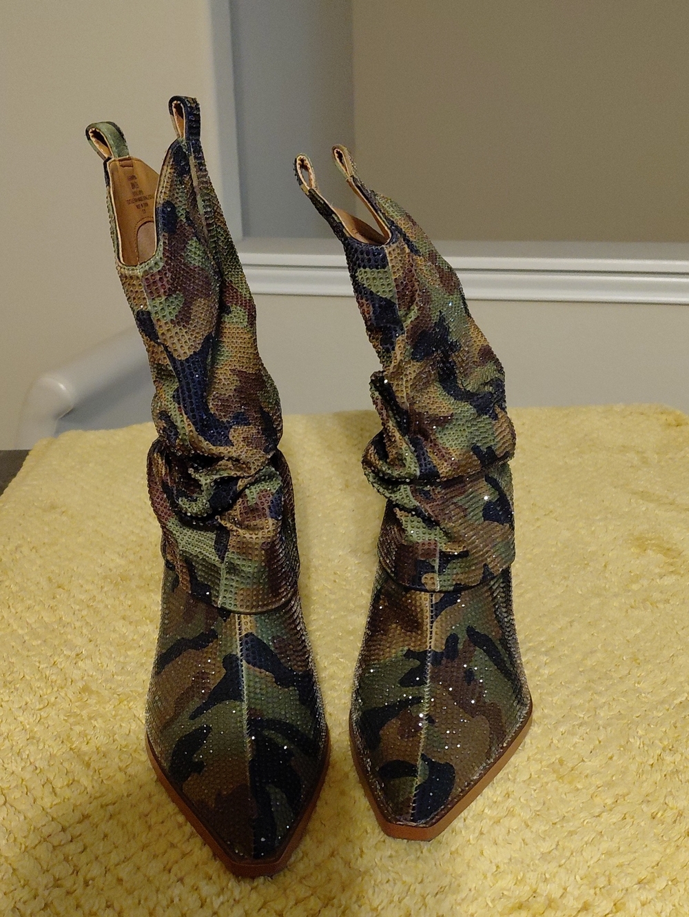 Jessica Simpson Camo Green Sequin Slouch Ankle Boots